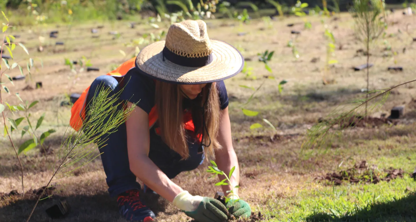 Volunteer planting native trees as part of a Greenfleet revegetation project